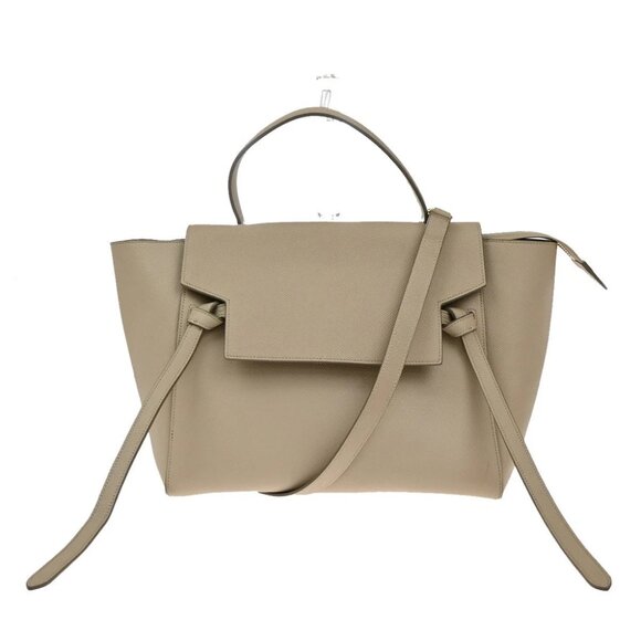 CELINE Logo Belt Bag Mini 2Way Shoulder Hand Bag Leather Beige GHW Italy 42RF556 - Picture 1 of 15
